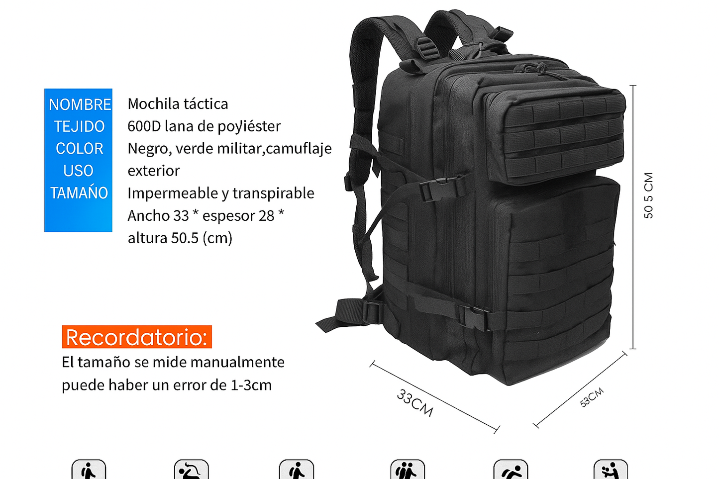 Mochila Táctica Militar Impermeable Laptop 25l Gris oscuro