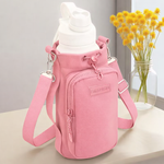 Funda Porta Botella con Correa Ajustable y Bolsillo para celular Rosa