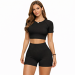 Conjunto de dama short levanta gluteos y top manga corta