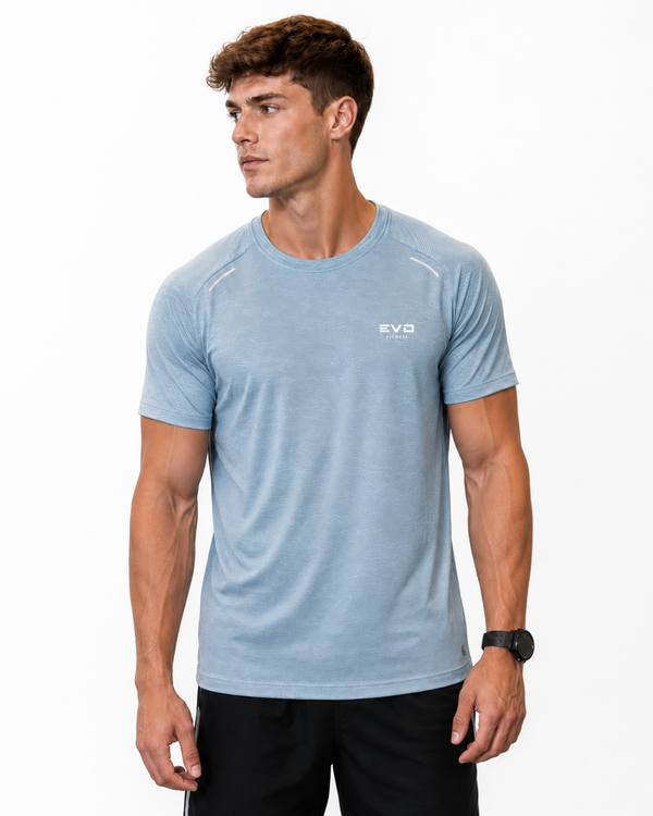 Remera Deportiva Hombre Dry Fit Running Celeste