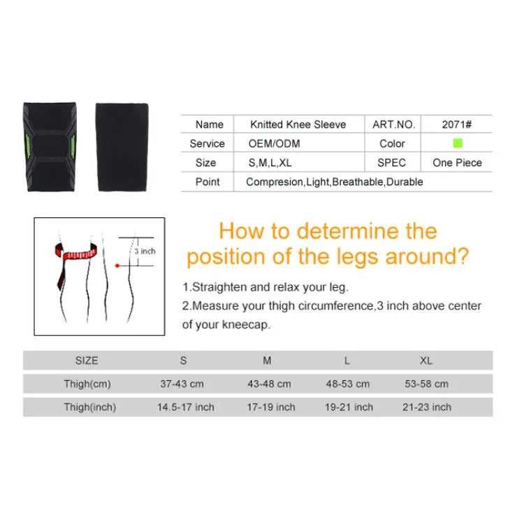 Black elastic knee sleeve with subtle green accent lines, designed for compression and support.