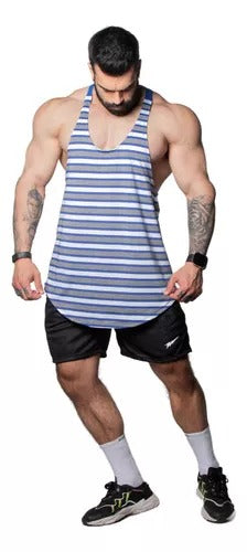 Musculosa Anatomic Viscofit azul con gris