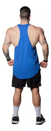 Musculosa Anatomic Viscofit azul con gris
