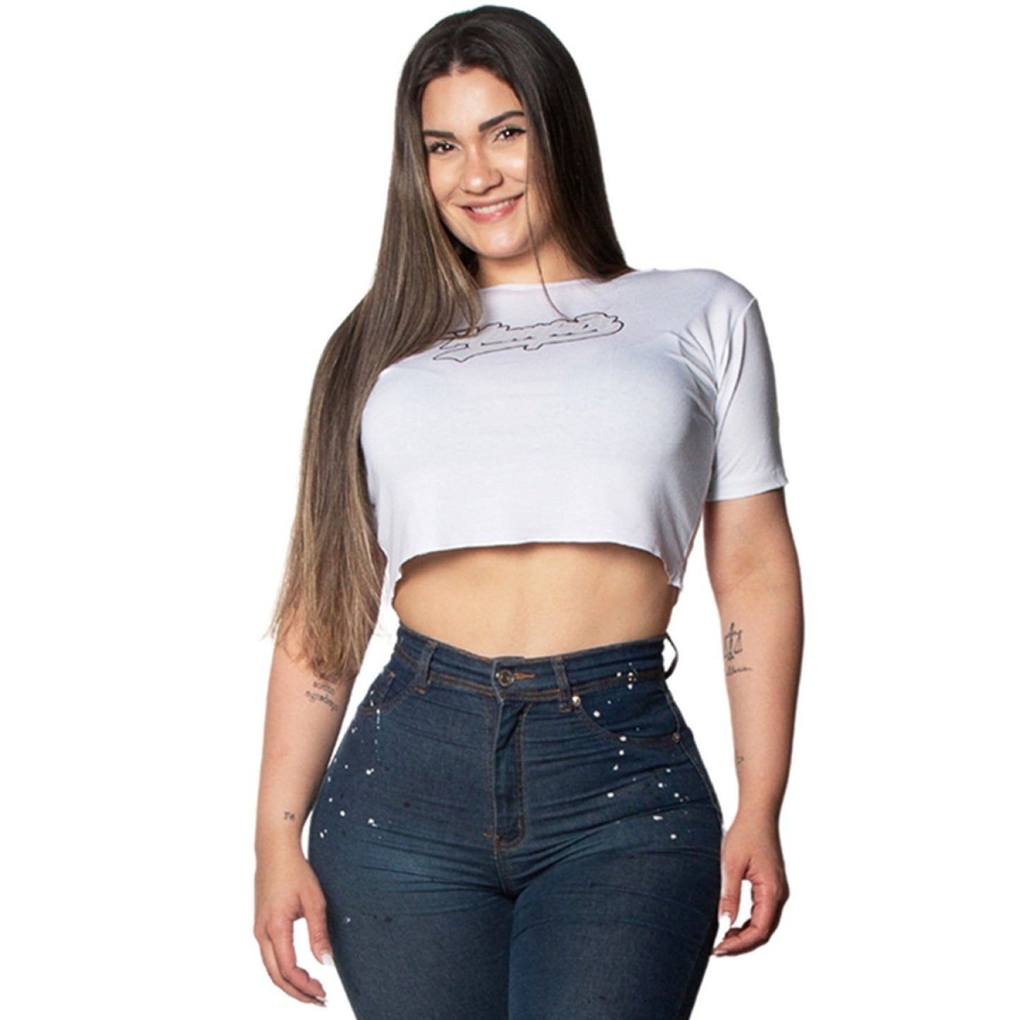 Cropped de Dama Collage Blanca