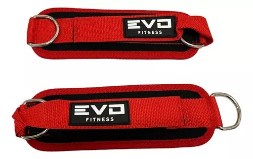 Combo Tobillera Para Polea X2 Roja + Almohadilla De Barra Roja