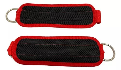 Combo Tobillera Para Polea X2 Roja + Almohadilla De Barra Roja