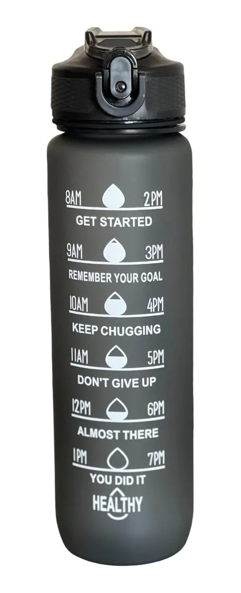 Botella De Agua Deportiva Motivacional Sin Bpa 1 Litro Evo Negra