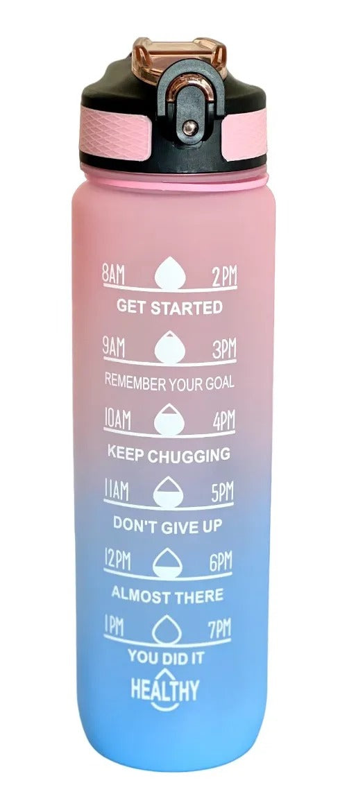 Botella De Agua Deportiva Motivacional Sin Bpa 1 Litro Evo Rosa
