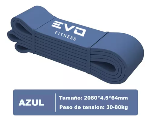 Blue EVO Fitness resistance band for training, 2080mm x 64mm, tension 30-80kg.