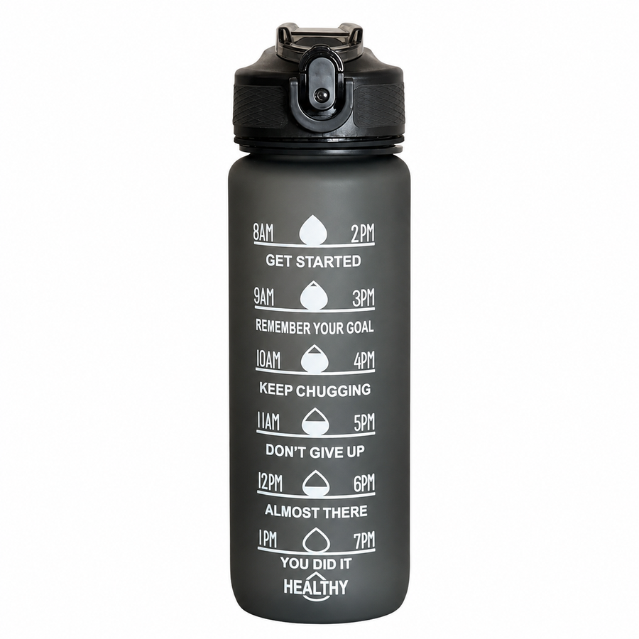 Botella De Agua Deportiva Motivacional Sin Bpa 1 Litro Evo Negra