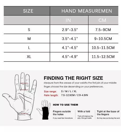 Hand measurement sizing chart for Calleras de Entrenamiento Evo Rosa gloves, showing finger length ranges in inches and.
