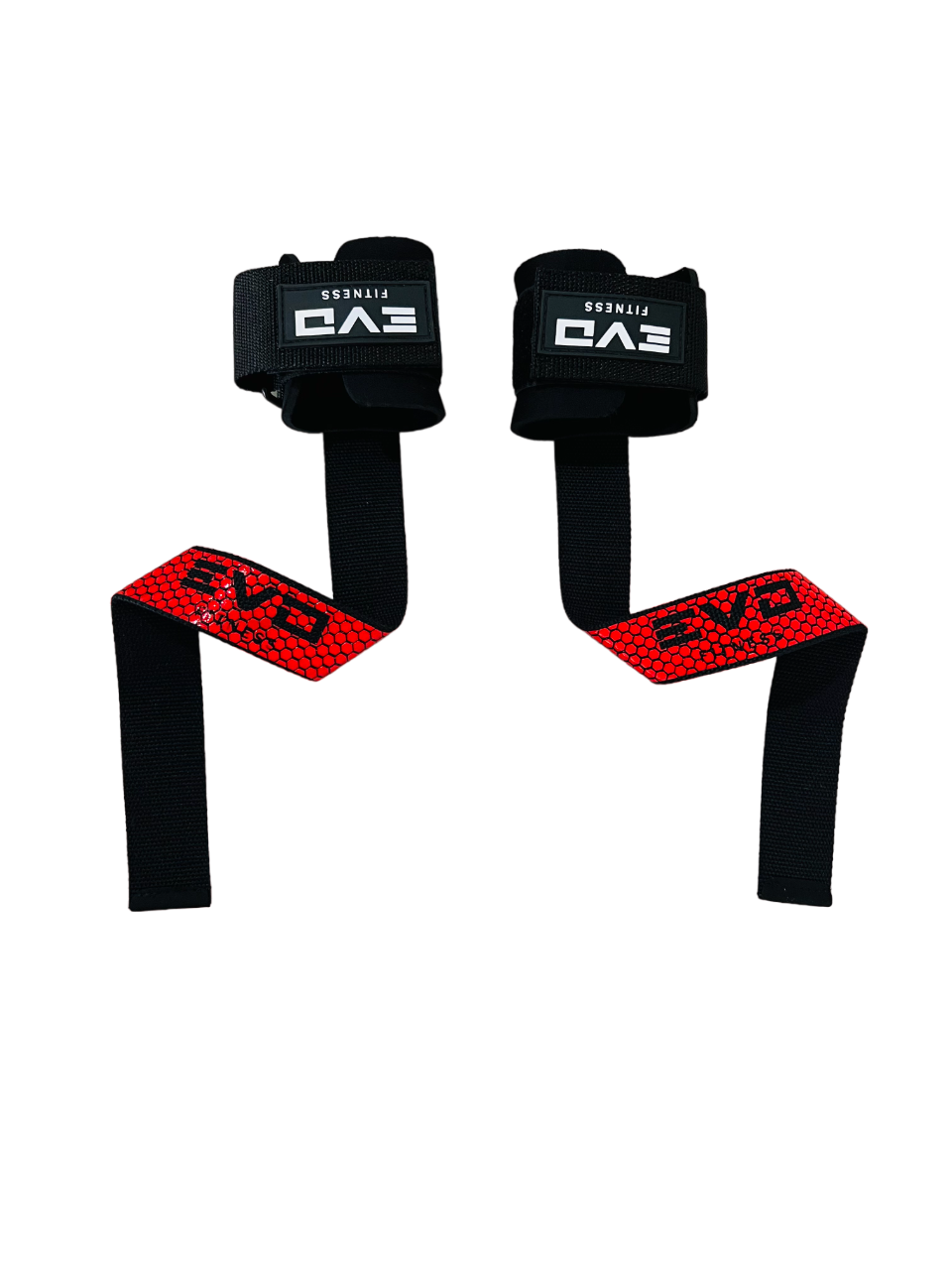 Black wrist straps with red gel grips and EVO branding on the straps.