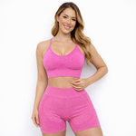 Conjunto top y short con frunce rosa