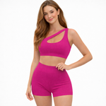 Conjunto top y short con frunce Fuxia