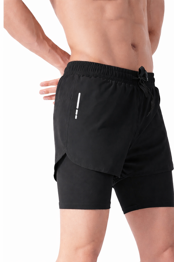 Short Deportivo Negro 2 En 1 Calza Compresión Running Gym