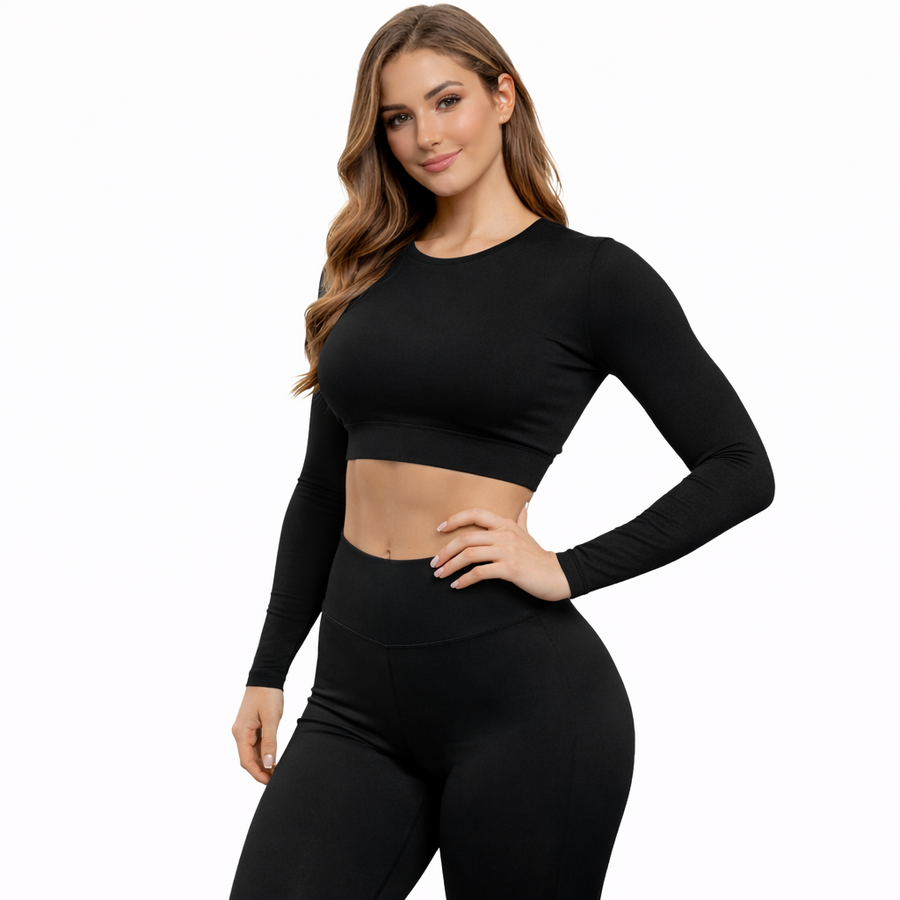 Conjunto Deportivo Calza Push Up + Top Buzo Negro