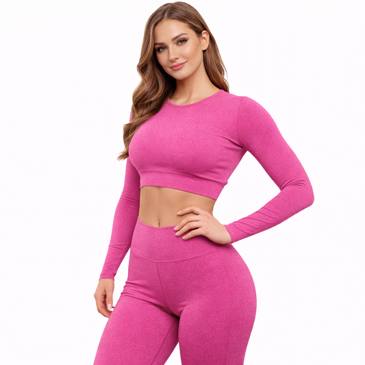 Conjunto Deportivo Calza Push Up + Top Buzo Fuxia