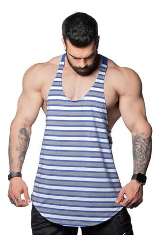Musculosa Anatomic Viscofit azul con gris