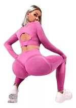 Conjunto Deportivo Calza Push Up + Top Buzo Fuxia