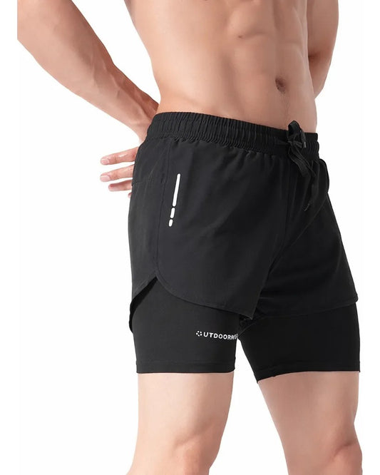 Short Deportivo Negro 2 En 1 Calza Compresión Running Gym