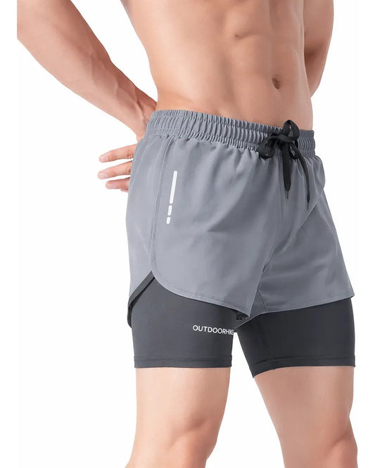 Short Deportivo Gris 2 En 1 Calza Compresión Running Gym
