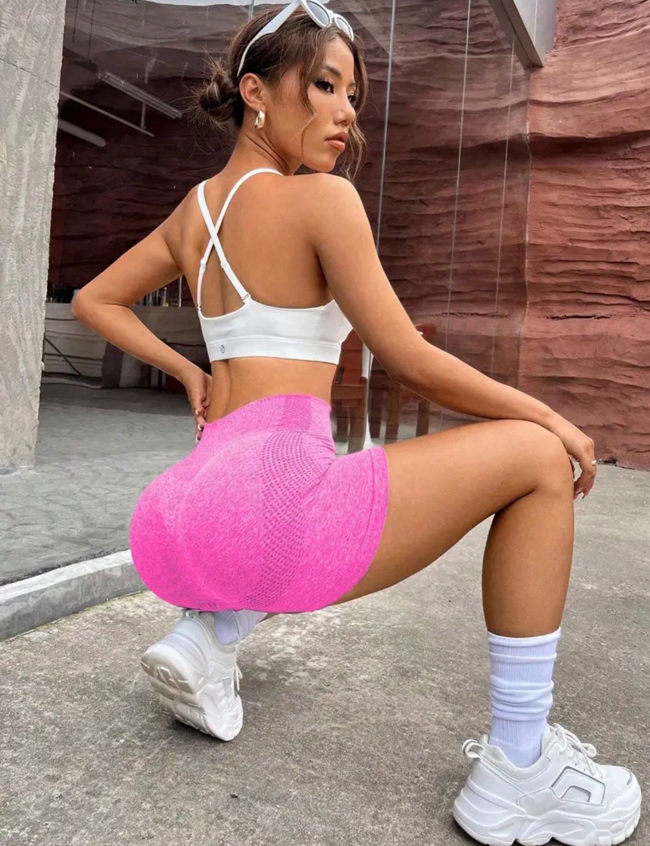 Short fuxia con frunce