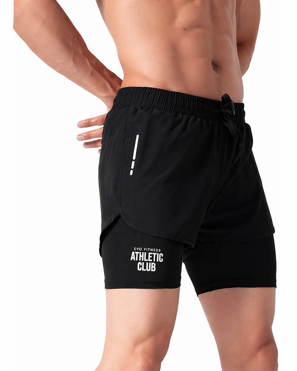 Short Deportivo Negro 2 En 1 Calza Compresión Running Athletic Club
